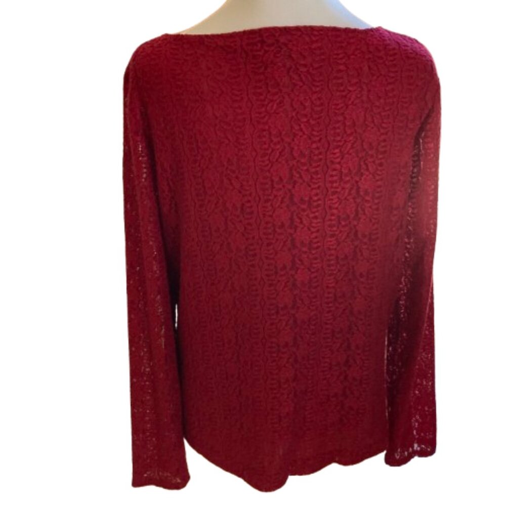 J. Jill NWT Knit Lace Open Weave Cardigan Top V-Neck Red Stretch Lined, Medium - Picture 5 of 12